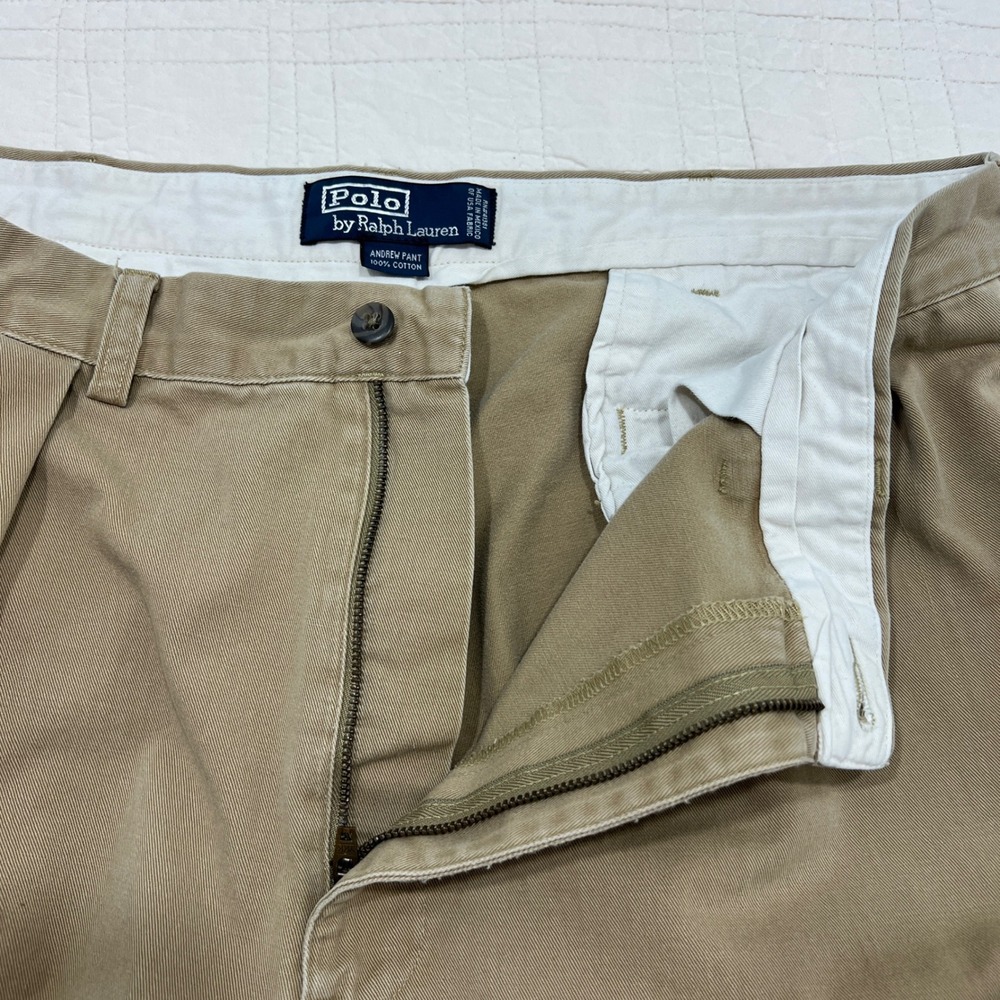 Polo Ralph Lauren Andrew Pant Mens 34x29* Khaki Tan Pleated Cotton Chino *READ - Picture 4 of 9